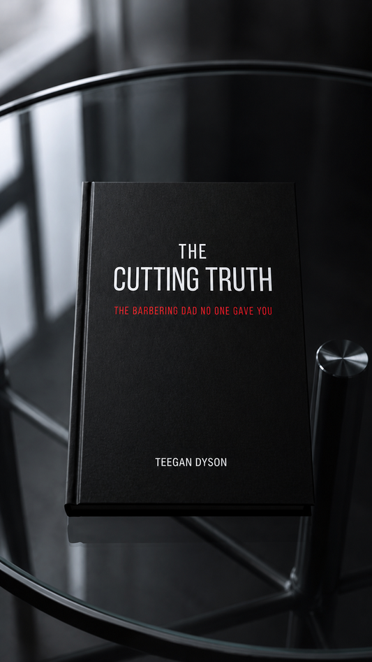 The Cutting Truth front cover by Teegan Dyson — barbering mindset book resting on barber chair
