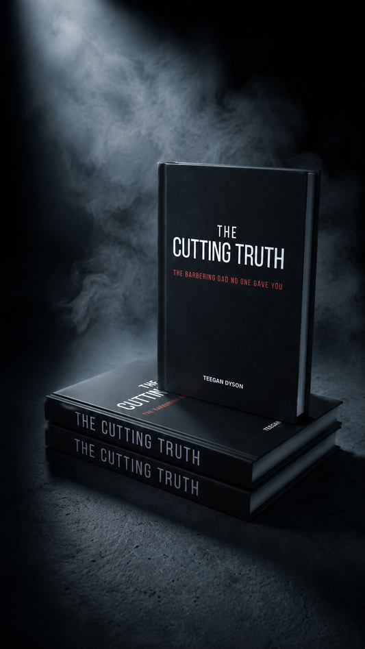 The Cutting Truth book by Teegan Dyson — The Barbering Dad No One Gave You, stacked on dark background