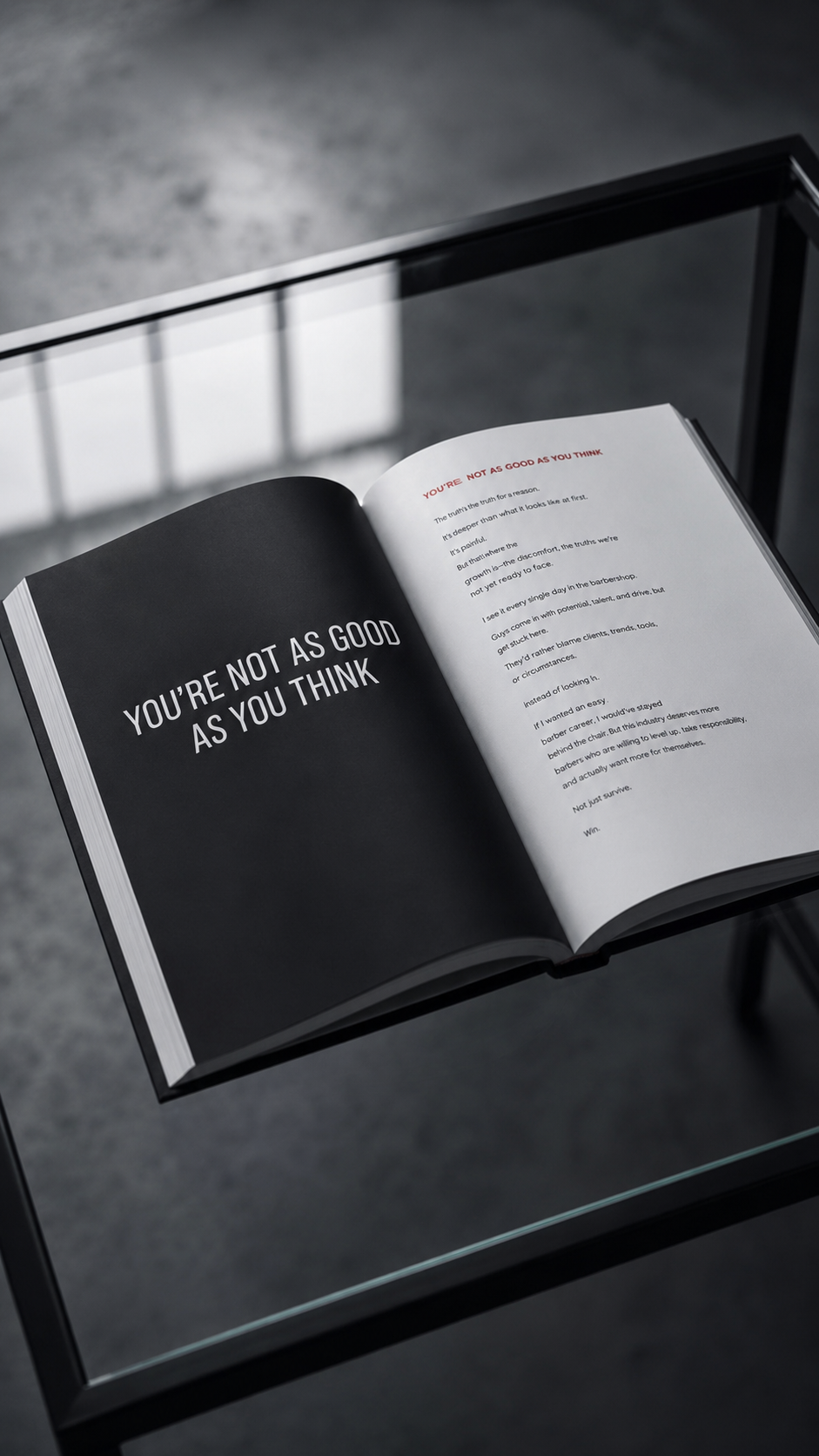 Inside The Cutting Truth by Teegan Dyson — open spread showing barbering mindset page