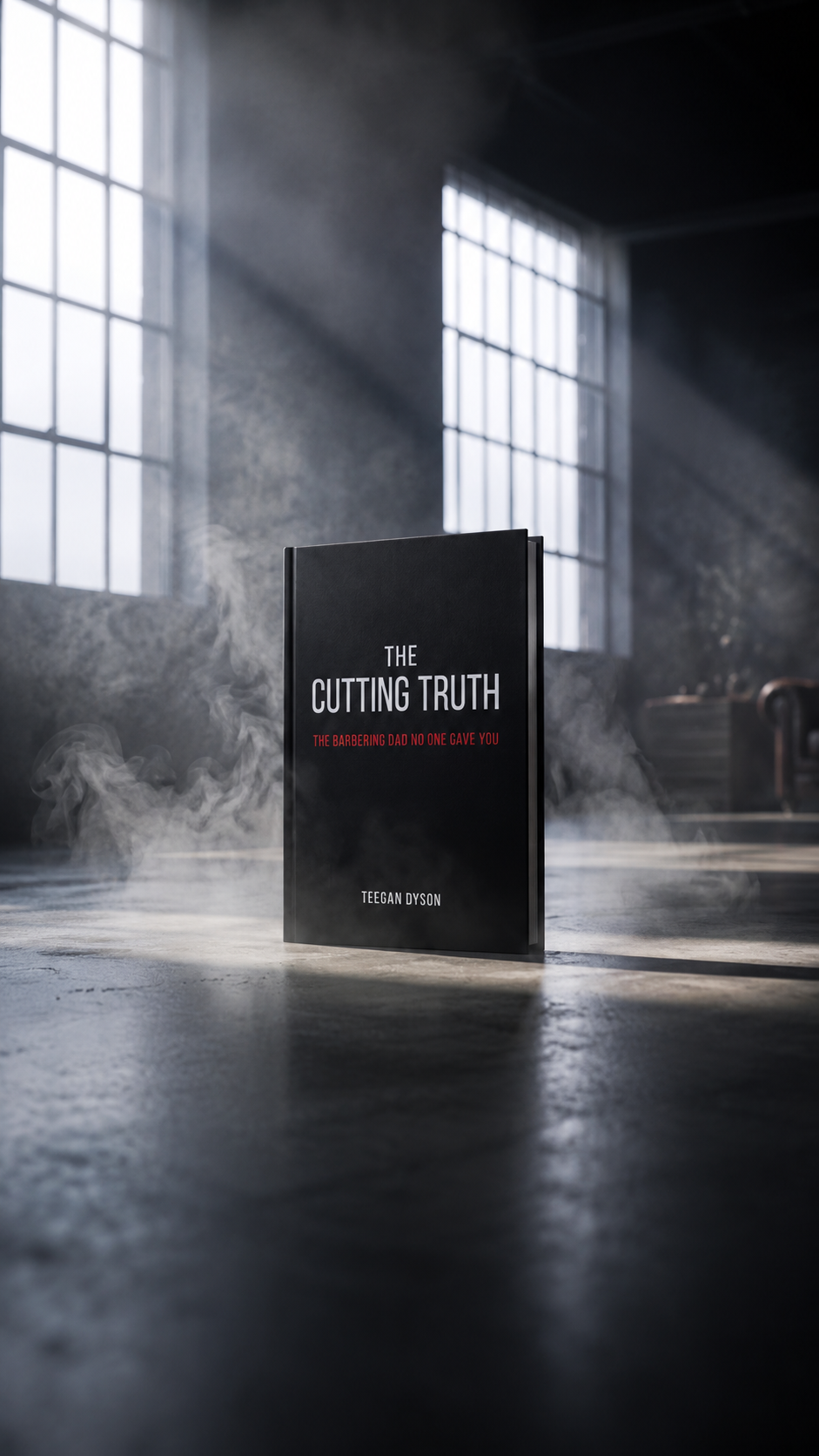 The Cutting Truth by Teegan Dyson — barbering mindset book standing alone with dramatic warehouse light rays